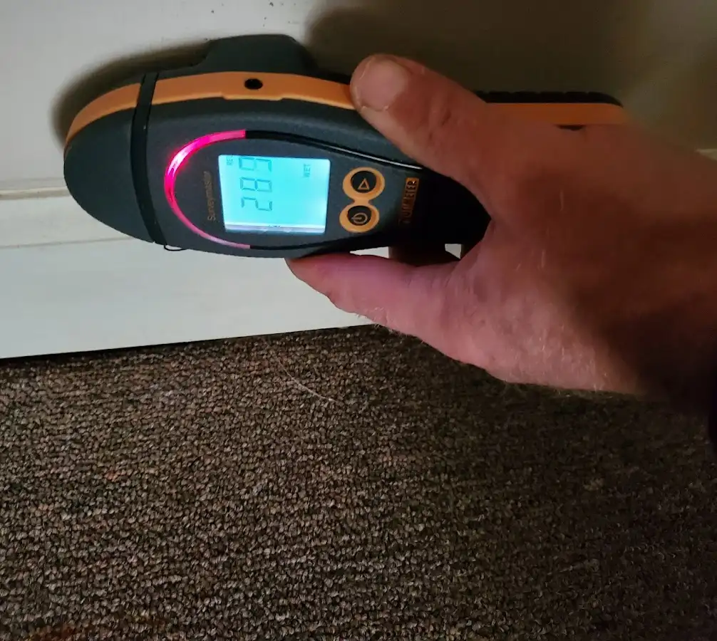 Moisture detection at baseboard during Sewage Cleanup & Sanitation in El Dorado